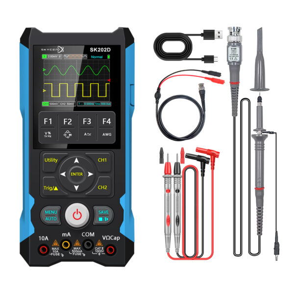 ET202D Handheld Oscilloscope Multimeter,80MHz Bandwidth,200MS/s Sampling Rate,6000 Counts,Voltage,Current,Capacitor,Resistor,Diode Test