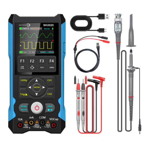 ET202D Handheld Oscilloscope Multimeter,80MHz Bandwidth,200MS/s Sampling Rate,6000 Counts,Voltage,Current,Capacitor,Resistor,Diode Test