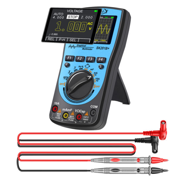 SK201B+ Portable Oscilloscope Multimeter,1MHz Bandwidth,2.5Msps Sampling,4000 Count DMM,Measures Voltage,Current,Capacitance,Resistance,Diode Test